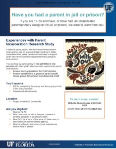 Flyer for the Parent Incarceration Research Study 
