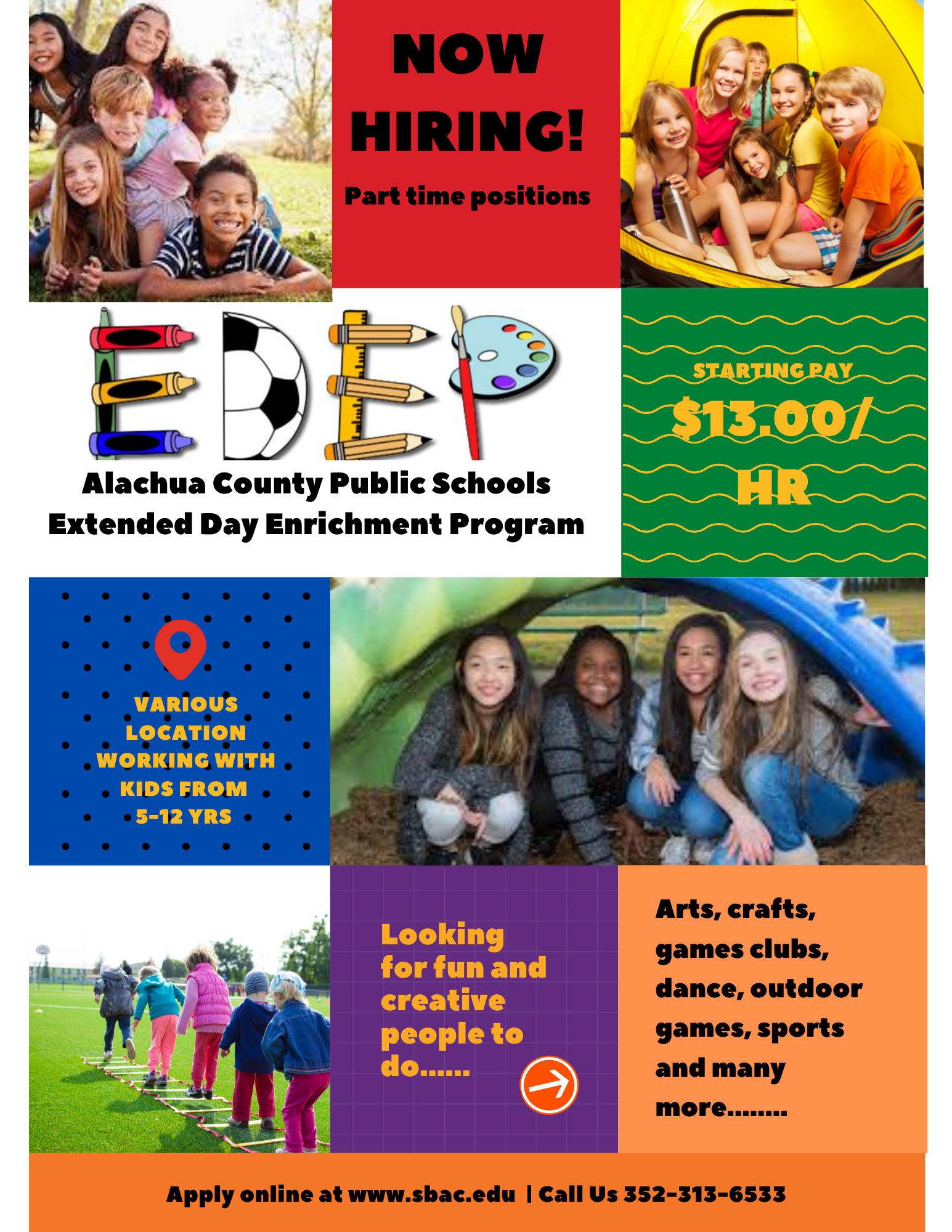Alachua County Public Schools Extended Day Enrichment Program (EDEP) Now Hiring Part Time Positions