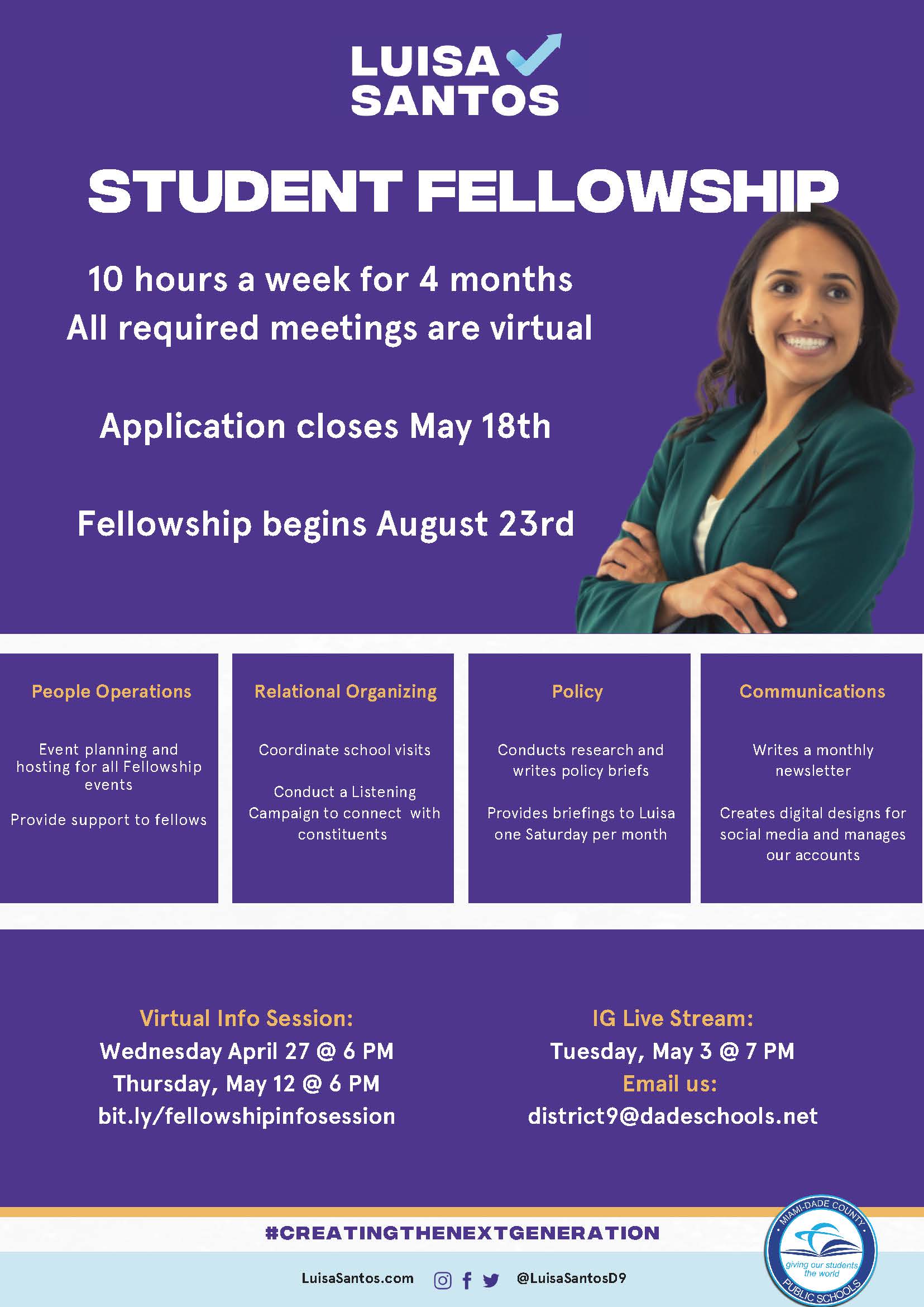 Flyer for Luisa Santos - Student Fellowship