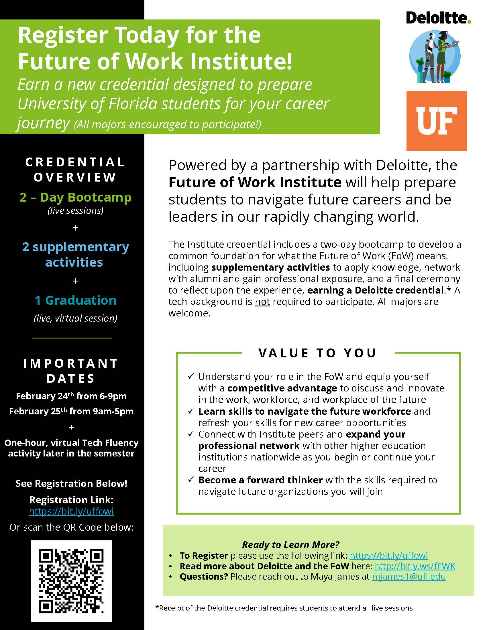 A flyer for the institute. They flyer contains a QR code for registration on the bottom-left corner.